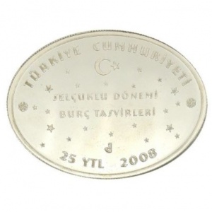 Аверс монеты Турция, 25 новых лир, 2008, Знаки зодиака - Близнецы