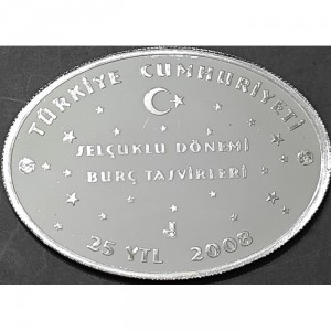 Аверс монеты Турция, 25 новых лир, 2008, Знаки зодиака - Рак
