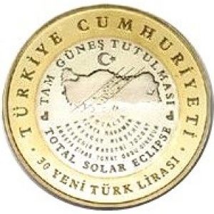 Аверс монеты Турция, 30 новых лир, 2006, Полное солнечное затмение