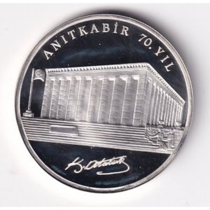 Реверс монеты Турция, 35 новых лир, 2008, 70 лет со дня смерти Мустафы Кемаля Ататюрка