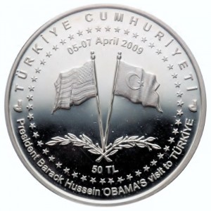 Аверс монеты Турция, 50 лир, 2009, Визит Барака Обамы в Турцию