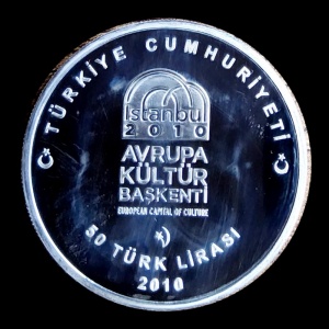Аверс монеты Турция, 50 лир, 2010, Стамбул - Культурная столица Европы /Скульптура тела/
