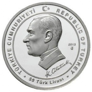 Аверс монеты Турция, 50 лир, 2013, 60 лет Аныткабиру