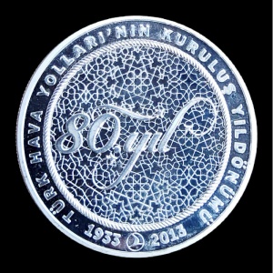Реверс монеты Турция, 50 лир, 2013, 80 лет Турецким авиалиниям