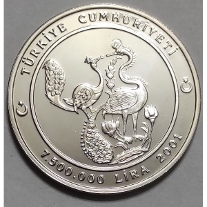 Аверс монеты Турция, 7.500.000 лир, 2001, Изникская керамика