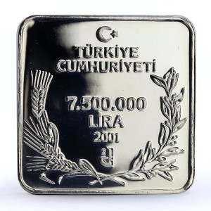 Аверс монеты Турция, 7.500.000 лир, 2001, Птицы - Султанка (Porphyrio porphyrio)