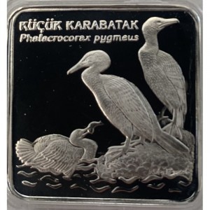 Реверс монеты Турция, 7.500.000 лир, 2001, Птицы - Малый баклан (Microcarbo pygmaeus)