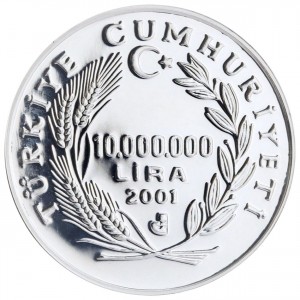 Аверс монеты Турция, 10.000.000 лир, 2001, Турция в Европе - Дома на Босфоре