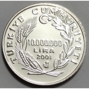 Аверс монеты Турция, 10.000.000 лир, 2001, Европейская болотная черепаха