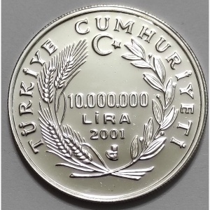 Аверс монеты Турция, 10.000.000 лир, 2001, Чемпионат мира по футболу 2002