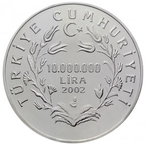 Аверс монеты Турция, 10.000.000 лир, 2002, Джалаладдин Руми