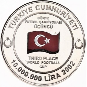 Аверс монеты Турция, 10.000.000 лир, 2002, Чемпионат мира по футболу 2002 - третье место Турции
