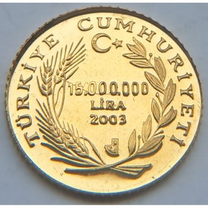 Аверс монеты Турция, 15.000.000 лир, 2003, Объект Всемирного наследия ЮНЕСКО - Немруд