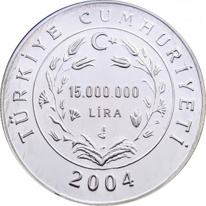 Аверс монеты Турция, 15.000.000 лир, 2004, Выдающиеся турки второго тысячелетия - Назым Хикмет Ран