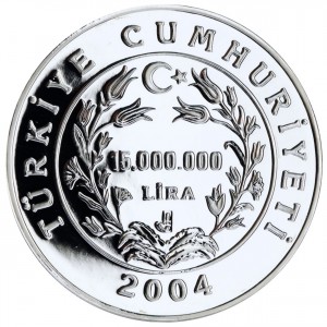 Реверс монеты Турция, 15.000.000 лир, 2004, Выдающиеся турки второго тысячелетия - Лейла Генсер