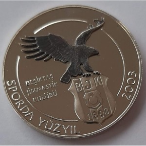 Реверс монеты Турция, 20.000.000 лир, 2003, 100 лет гимнастическому клубу Бешикташ