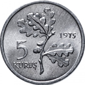 Реверс монеты Турция, 5 курушей, 1975, ФАО - Планирование семьи