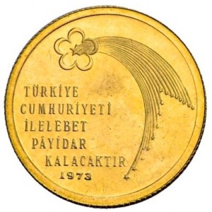 Реверс монеты Турция, 500 лир, 1973, 50 лет республике