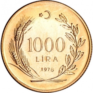 Реверс монеты Турция, 1.000 лир, 1978, ФАО - Планирование семьи