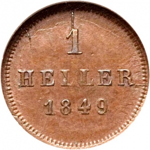 Реверс монеты Бавария, 1 геллер, 1839-1856