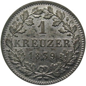 Реверс монеты Бавария, 1 крейцер, 1839-1856