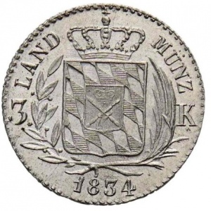 Реверс монеты Бавария, 3 крейцера, 1830-1835