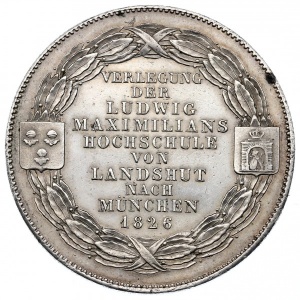 Реверс монеты Бавария, 1 талер, 1826, Перевод университета из Ландсхута в Мюнхен