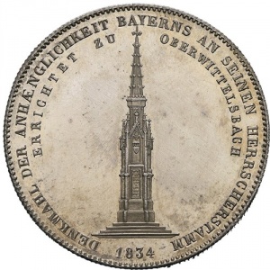 Реверс монеты Бавария, 1 талер, 1834, Возведение памятника Виттельсбахам