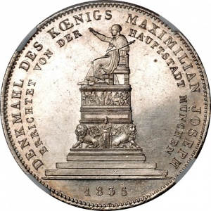 Реверс монеты Бавария, 1 талер, 1835, Памятник в Мюнхене Королю Максимилиану Йозефу