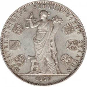 Реверс монеты Бавария, 2 талера, 1837, Денежный союз шести южногерманских государств