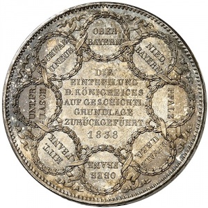 Реверс монеты Бавария, 2 талера, 1838, Новое административное деление Баварии