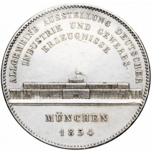 Реверс монеты Бавария, 2 талера, 1854, Выставка немецкой продукции в Стеклянном дворце