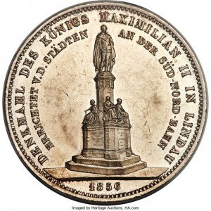 Реверс монеты Бавария, 2 талера, 1856, Возведение памятника Королю Максимилиану II