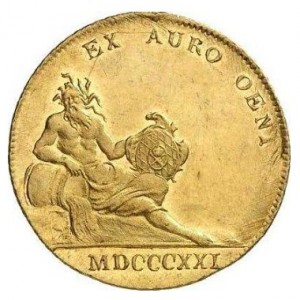Реверс монеты Бавария, 1 дукат, 1821, Надпись на реверсе «EX AURO OENI».
