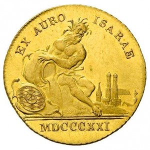 Реверс монеты Бавария, 1 дукат, 1821, Надпись на реверсе «EX AURO ISARAE»