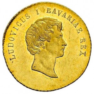 Аверс монеты Бавария, 1 дукат, 1830, Надпись на реверсе «EX GOLD OF THE DUNUBE».