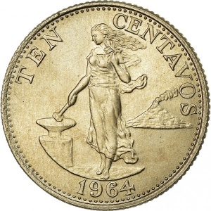 Реверс монеты Филиппины, 10 сентаво, 1958-1966