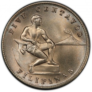 Реверс монеты Филиппины, 5 сентаво, 1944-1945