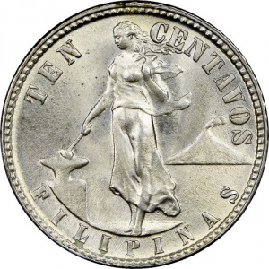 Реверс монеты Филиппины, 10 сентаво, 1937-1945