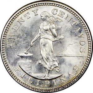 Реверс монеты Филиппины, 20 сентаво, 1903-1906