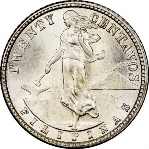 Реверс монеты Филиппины, 20 сентаво, 1907-1929