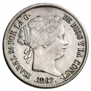 Аверс монеты Филиппины, 20 сентимо, 1864-1868