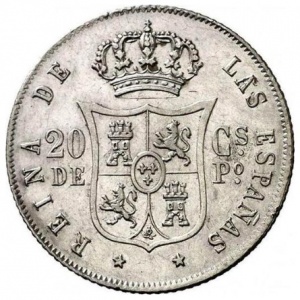 Реверс монеты Филиппины, 20 сентимо, 1864-1868