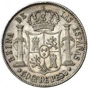 Реверс монеты Филиппины, 50 сентимо, 1865-1868
