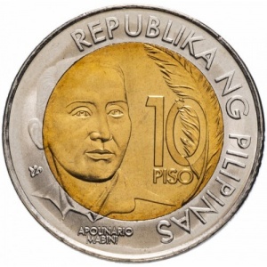 Аверс монеты Филиппины, 10 писо, 2014, 150 лет со дня рождения Аполинарио Мабини