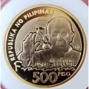 Аверс монеты Филиппины, 500 писо, 2015, Визит папы