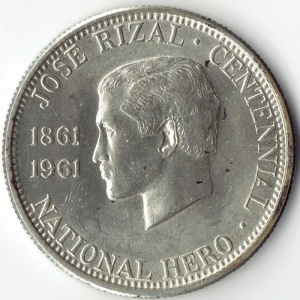 Реверс монеты Филиппины, ½ песо, 1961, 100 лет со дня рождения Хосе Ризала