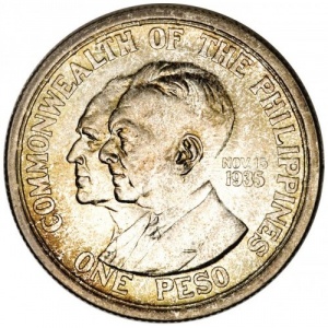 Реверс монеты Филиппины, 1 песо, 1936, Создание Содружества /надпись "nov 15 1935" справа от голов/