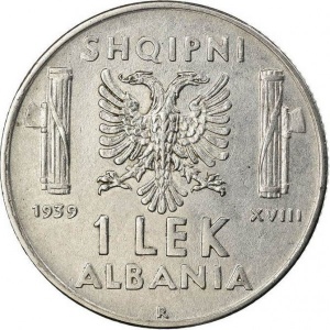 Реверс монеты Албания, 1 лек, 1939-1941