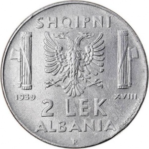 Реверс монеты Албания, 2 лека, 1939